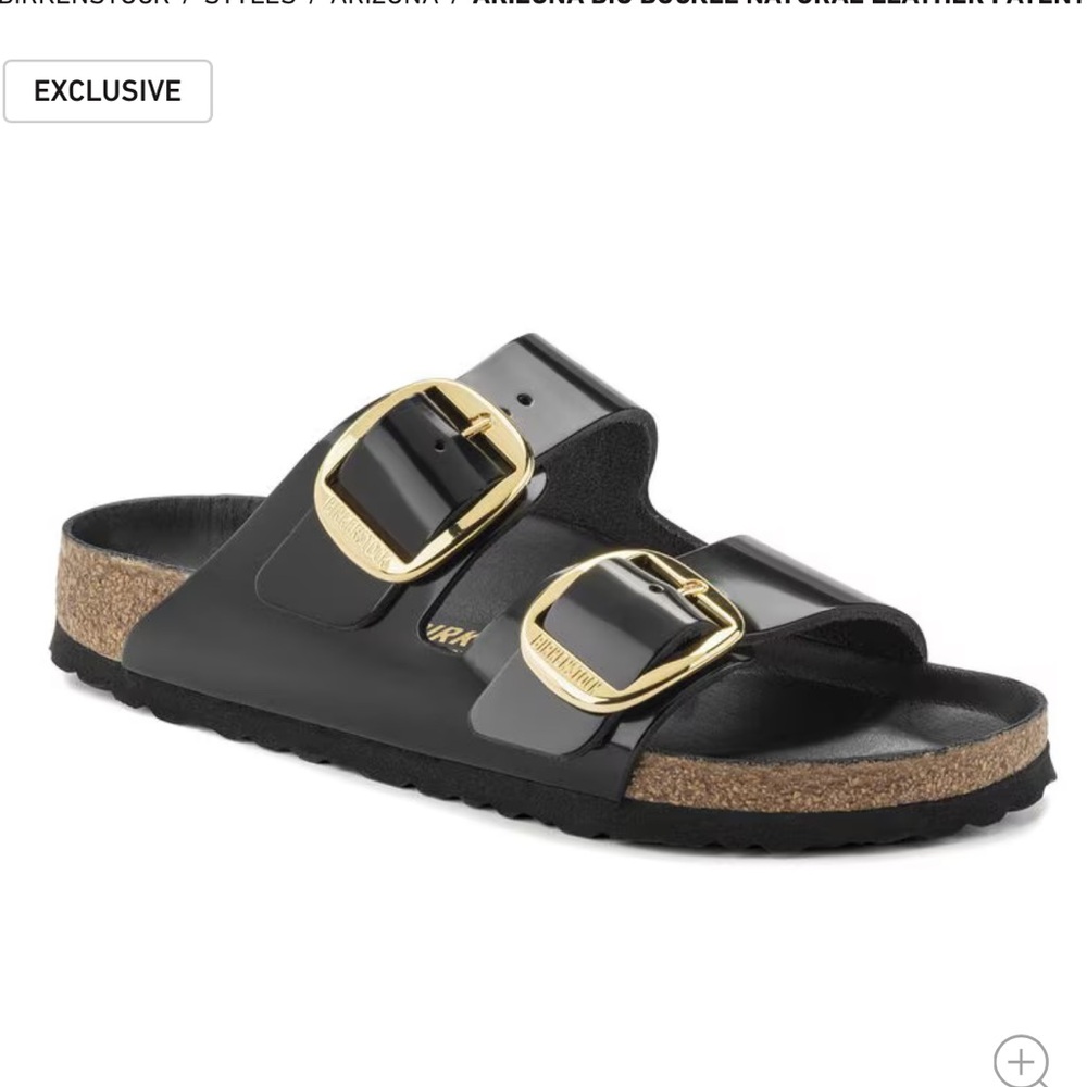 Birkenstock Arizona Big Buckle Patent Black with Gold Buckles